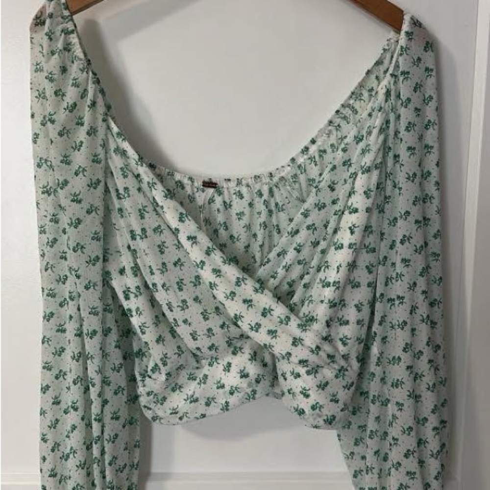 We The Free Green Floral Blouse